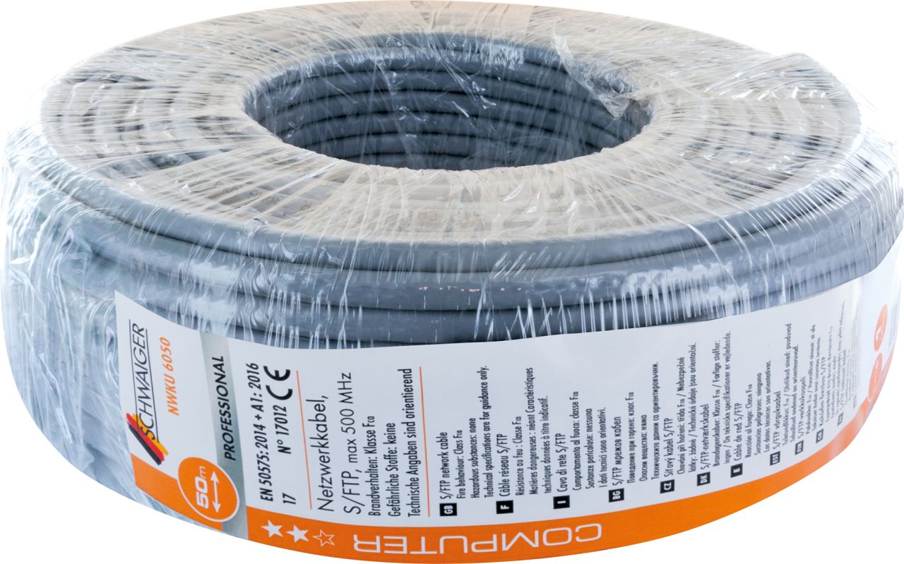 SCHWAIGER CAT 6A Netzwerkkabel (S/FTP), 50 m, Grau