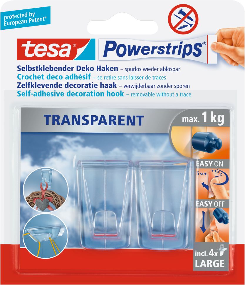 tesa® Powerstrips® Deco Haken transparent Large, 2 Haken