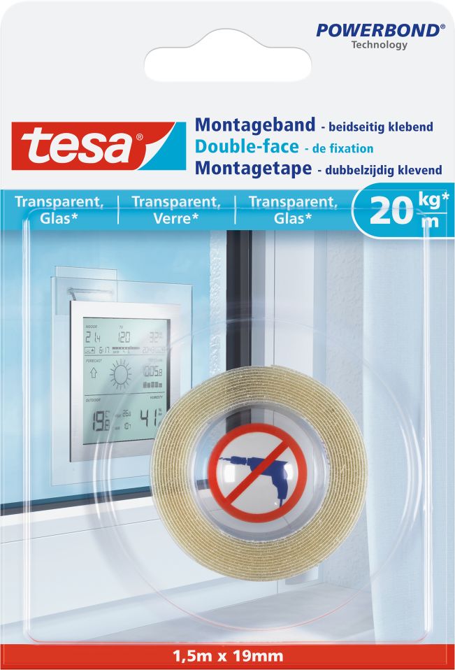 tesa® Montageband transparent, Glas, 20 kg