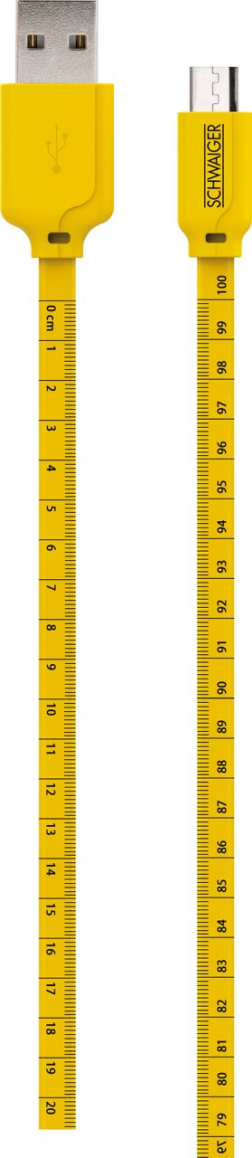 SCHWAIGER Micro USB Sync & Ladekabel mit Maßband, 1,2 m, Schwarz/Gelb