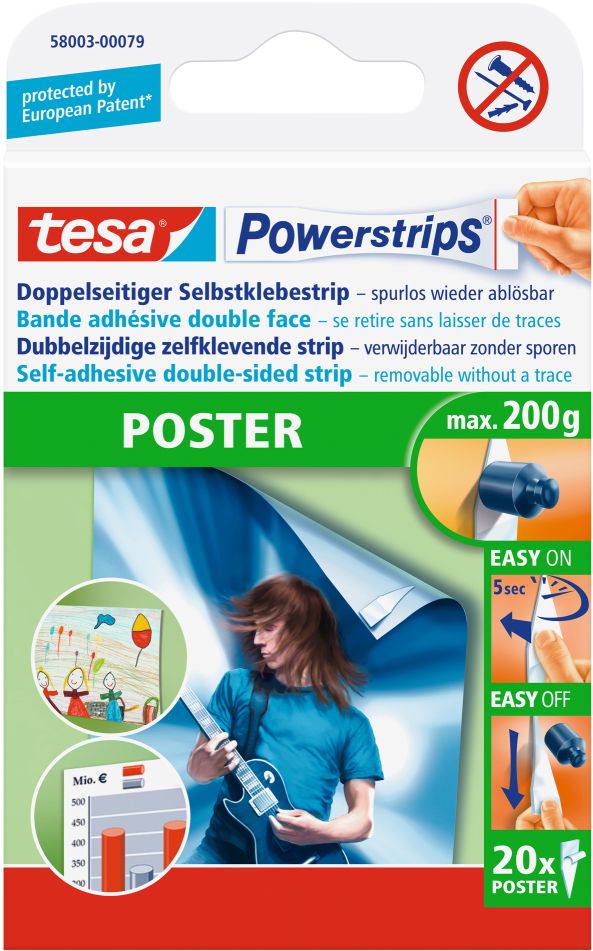 tesa® Powerstrips® Klebestrip Poster, weiß, 20 Strips