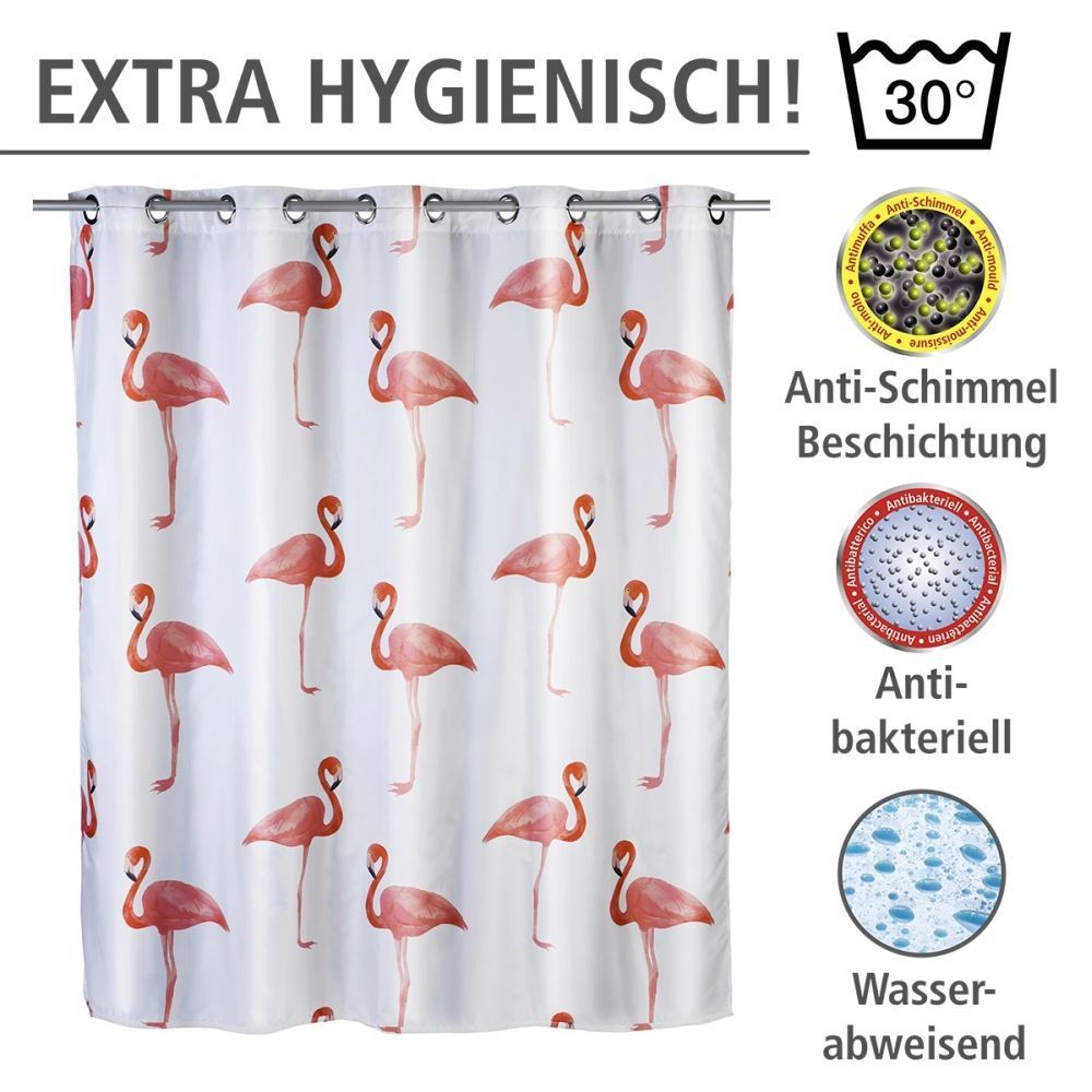 WENKO Anti-Schimmel Duschvorhang Flamingo Flex, Polyester, 180 x 200 cm, waschbar