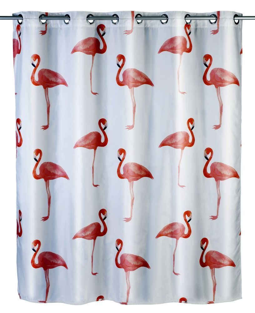 WENKO Anti-Schimmel Duschvorhang Flamingo Flex, Polyester, 180 x 200 cm, waschbar