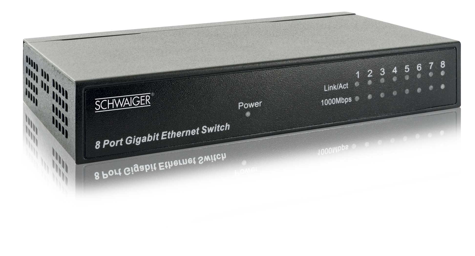 SCHWAIGER 8-Port Netzwerk Switch, Schwarz NWSW8011
