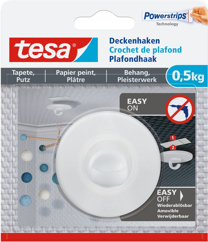 tesa® Deckenhaken, Tapete & Putz 1 x 0,5 kg