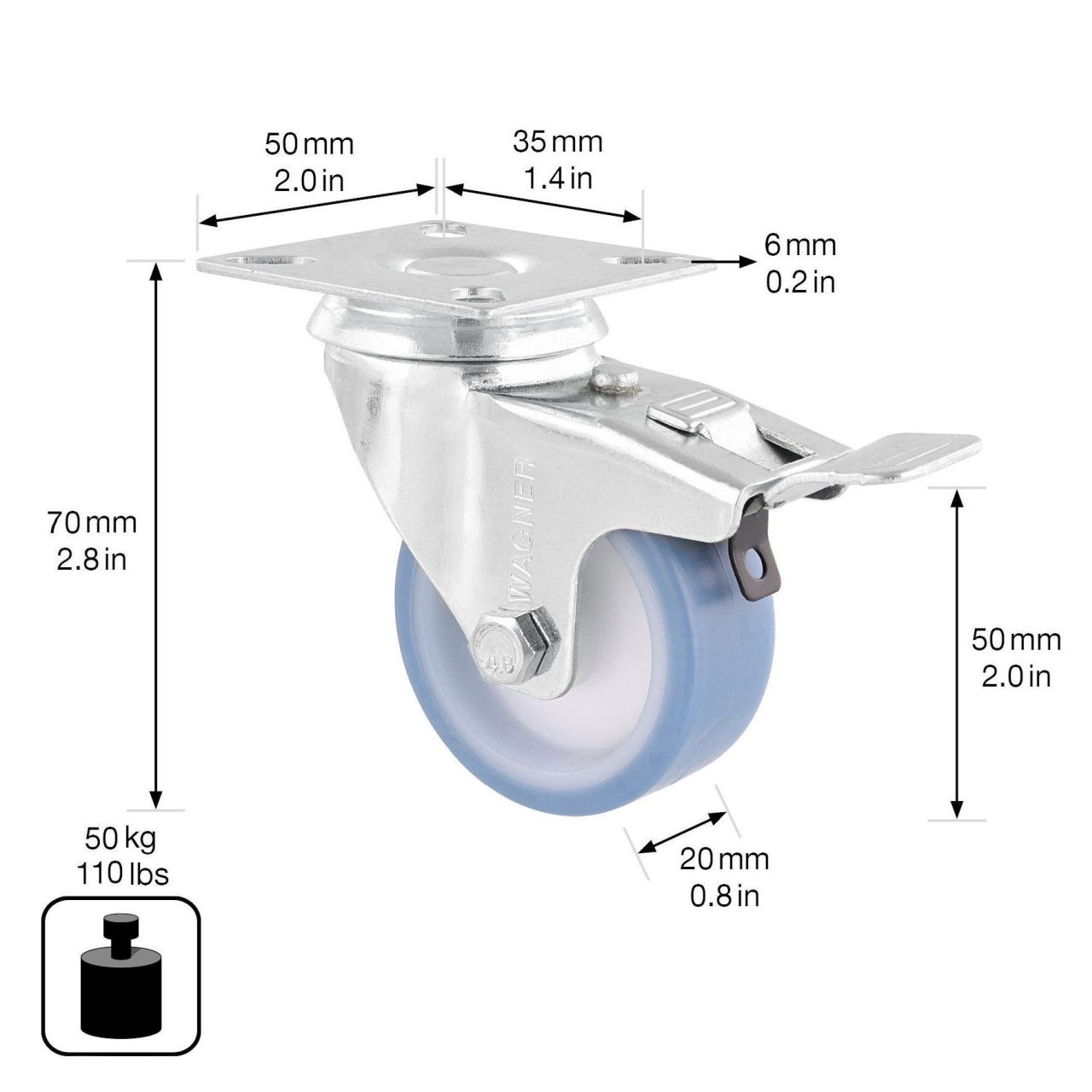 WAGNER Lenkrolle Ø50mm TK50kg RO 3550