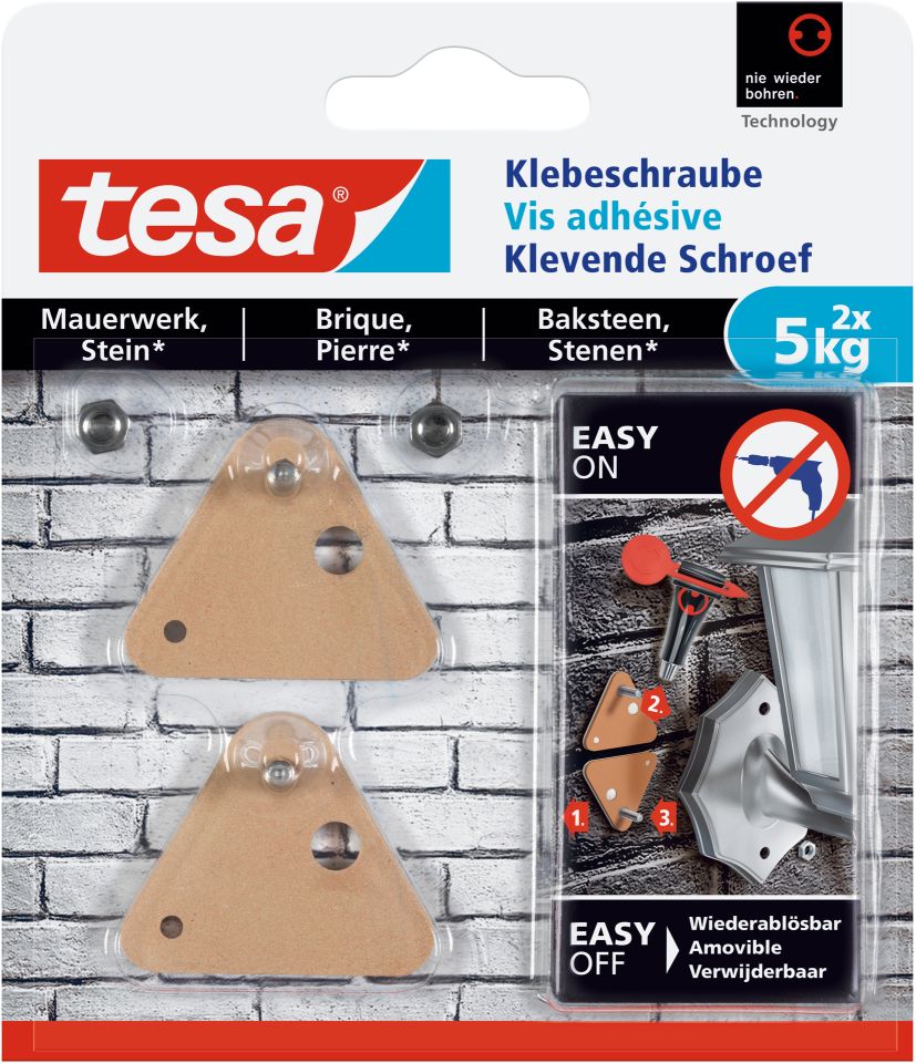 tesa® Klebeschraube dreieckig, Mauerwerk, 2 x 5 kg