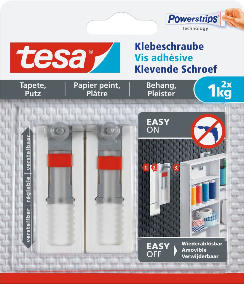 tesa® Klebeschraube verstellbar, Tapete & Putz, 2 x 1 kg