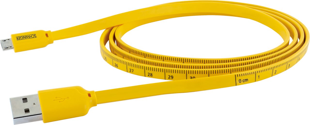 SCHWAIGER Micro USB Sync & Ladekabel mit Maßband, 1,2 m, Schwarz/Gelb