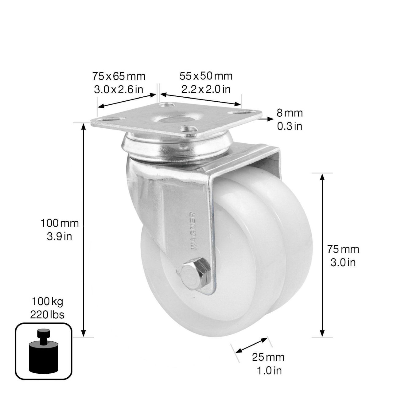WAGNER Lenkrolle Ø75mm TK100kg RO 1277