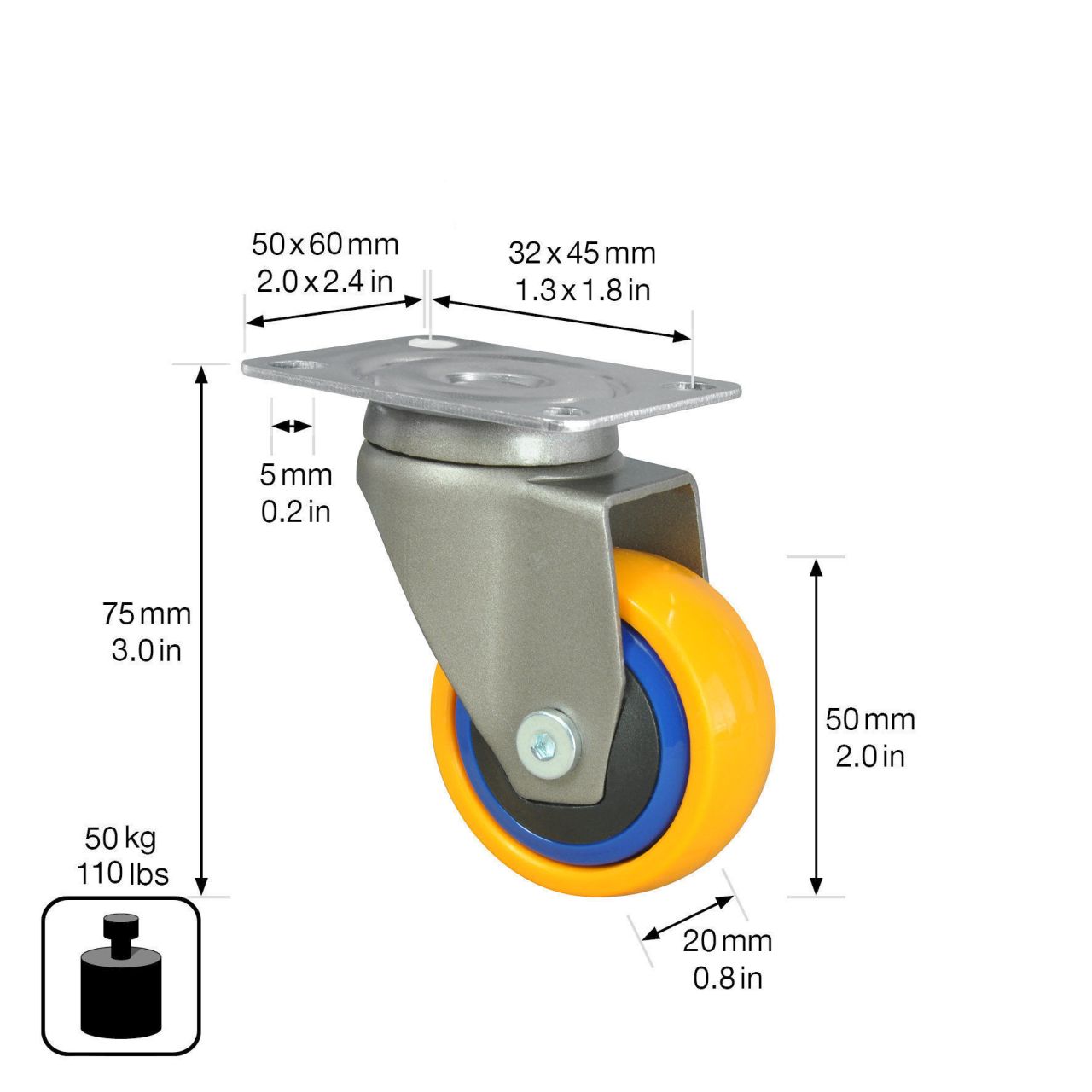 WAGNER Lenkrolle Ø50mm TK50kg RO 2250