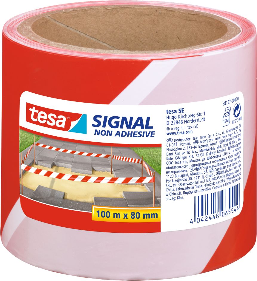 tesa® Signal Absperrband nicht klebend rot/weiß 100 m x 80 mm