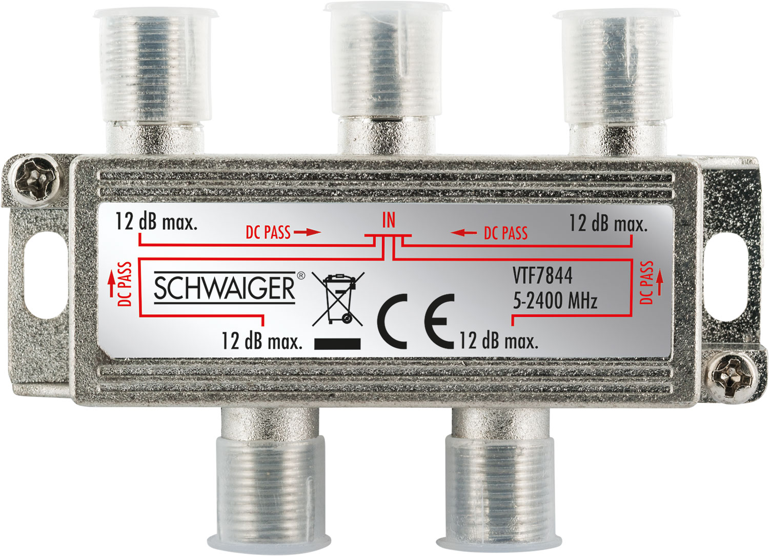 SCHWAIGER 4-fach Verteiler (12 dB), Silber VTF7844531