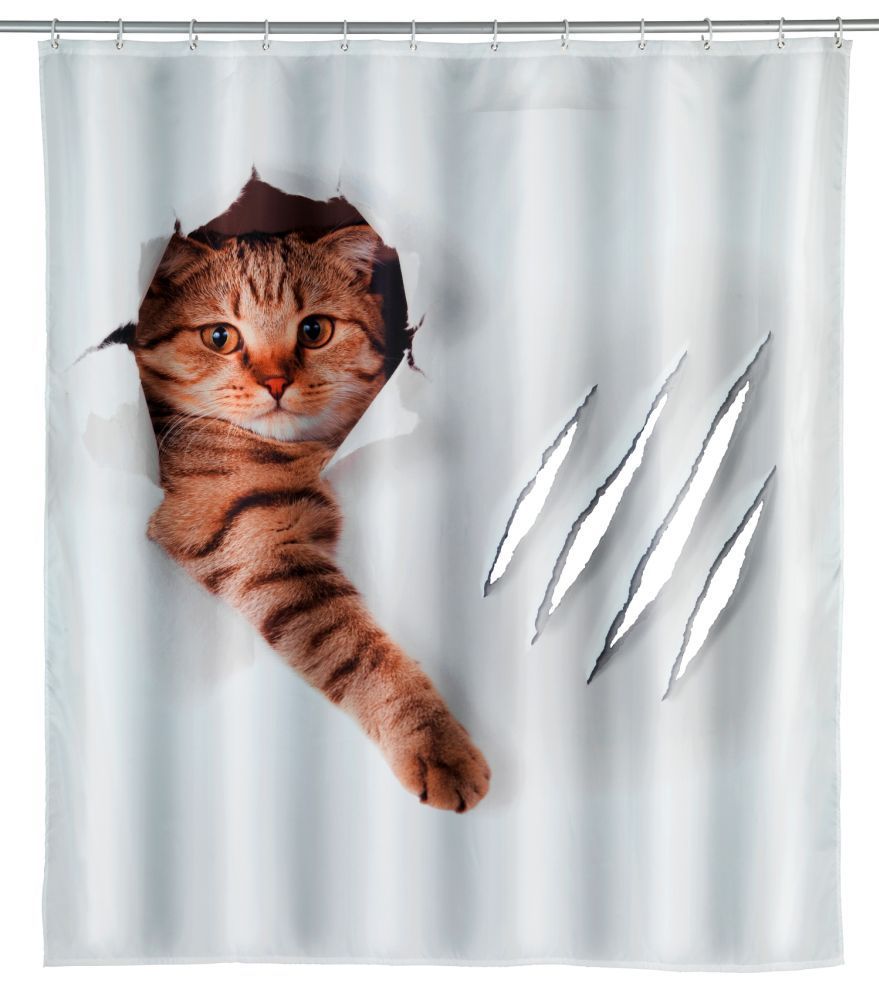 WENKO Duschvorhang Cute Cat, Polyester, 180 x 200 cm, waschbar
