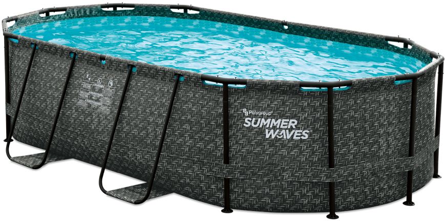 Summer Waves Pool Active Frame, 250 x 424 x 100 cm, Rattan-Grau