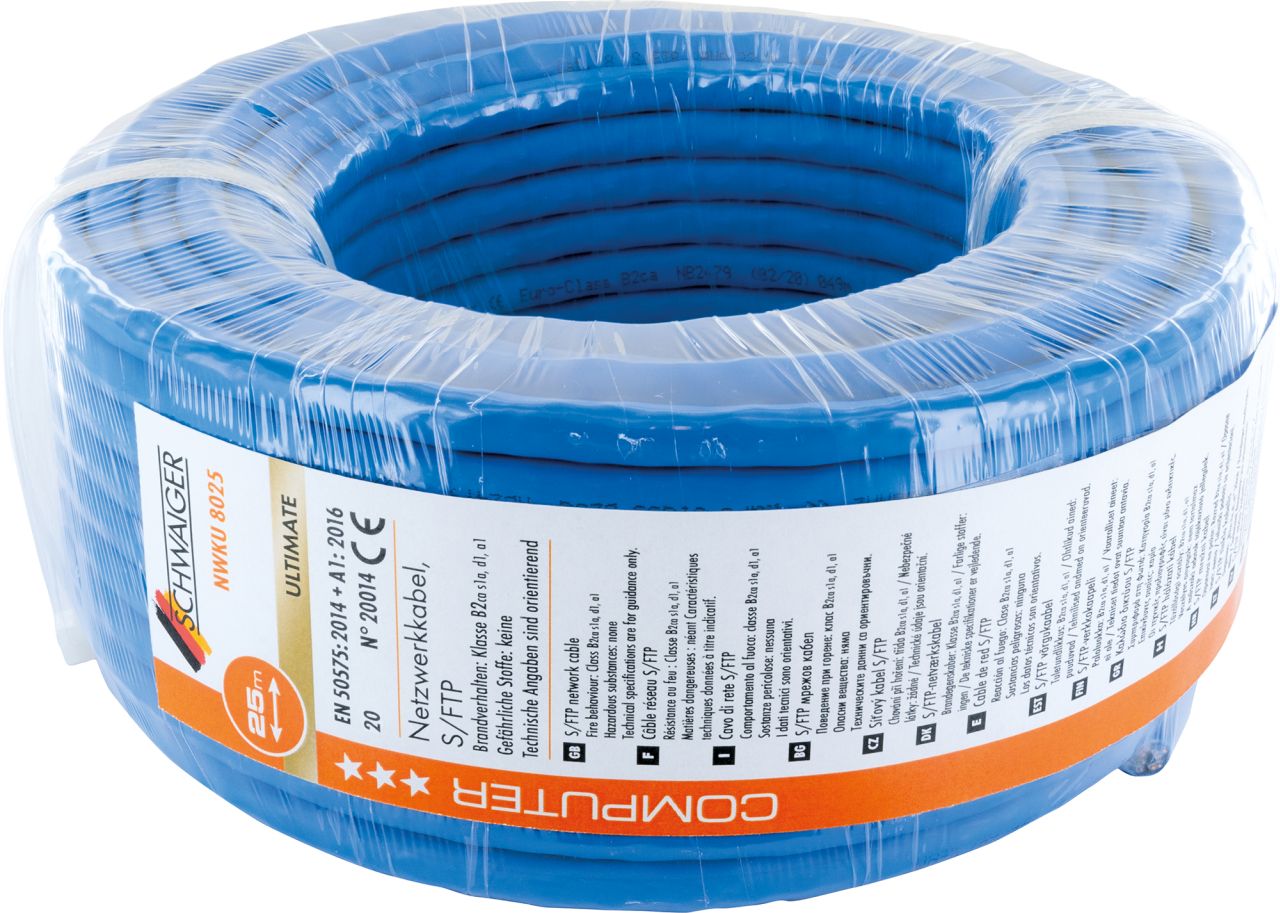 SCHWAIGER CAT 8.1 Netzwerkkabel (S/FTP), 25 m, Blau