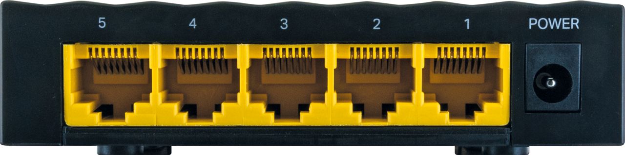 SCHWAIGER 5-Port Netzwerk Switch, Schwarz/Gelb